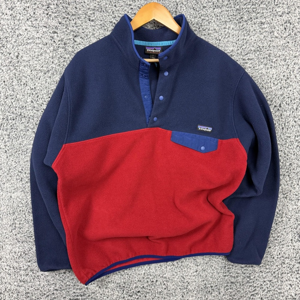 Patagonia Synchilla Snap T Jacket Mens Large Blue Red Fleece Jacket Colorblock L